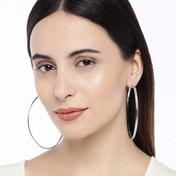 Silver-Plated Oval Hoop Earrings - Trendisia