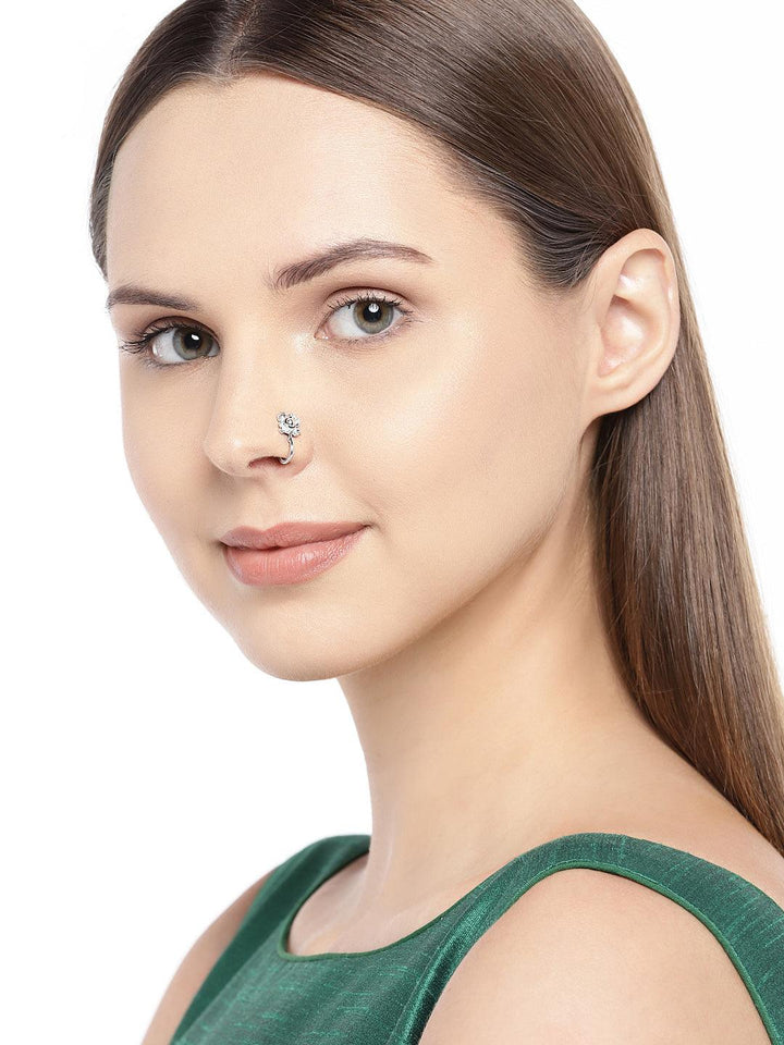 Silver Plated Oxidised Textured CZ Nose Ring - Trendisia