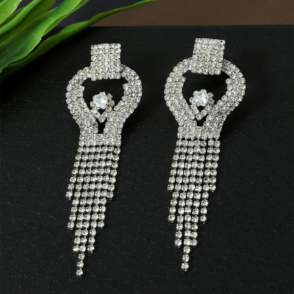 Silver Plated Rhinestone Dangler Earrings - Trendisia