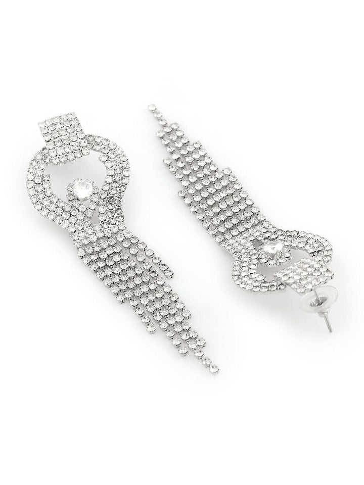 Silver Plated Rhinestone Dangler Earrings - Trendisia