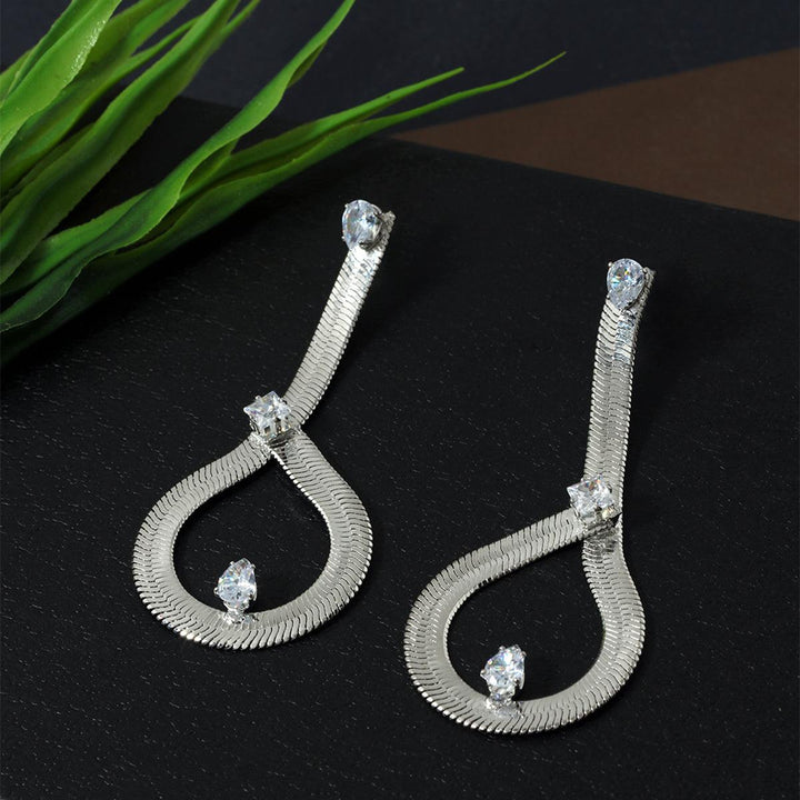 Silver Plated Teardrop Stone Drop Earrings - Trendisia
