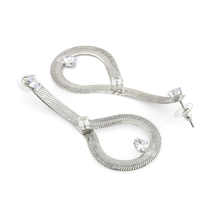Silver Plated Teardrop Stone Drop Earrings - Trendisia
