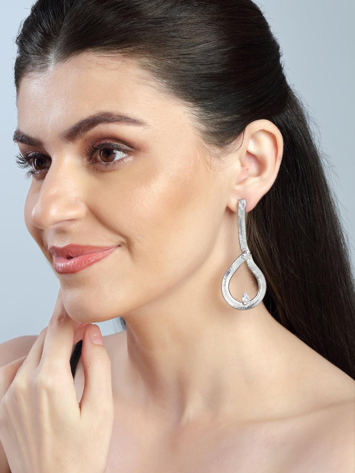 Silver Plated Teardrop Stone Drop Earrings - Trendisia