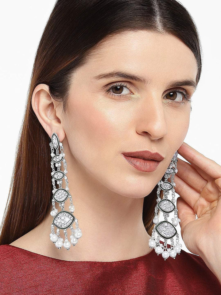 Silver-Plated White Classic Drop Earrings - Trendisia