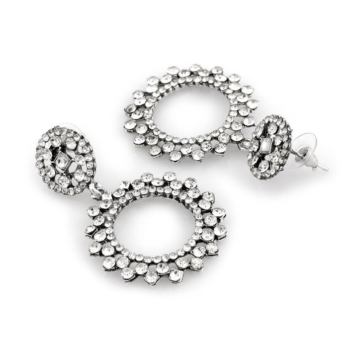 Silver-Toned Circular Drop Earrings - Trendisia