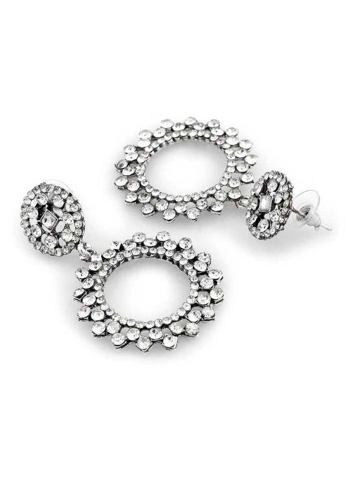 Silver-Toned Circular Drop Earrings - Trendisia