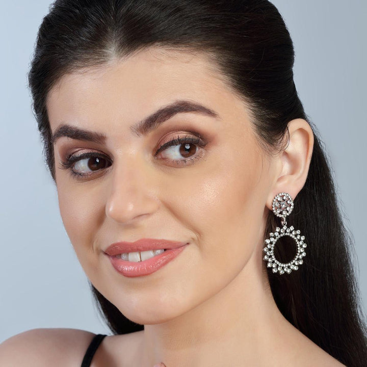 Silver-Toned Circular Drop Earrings - Trendisia