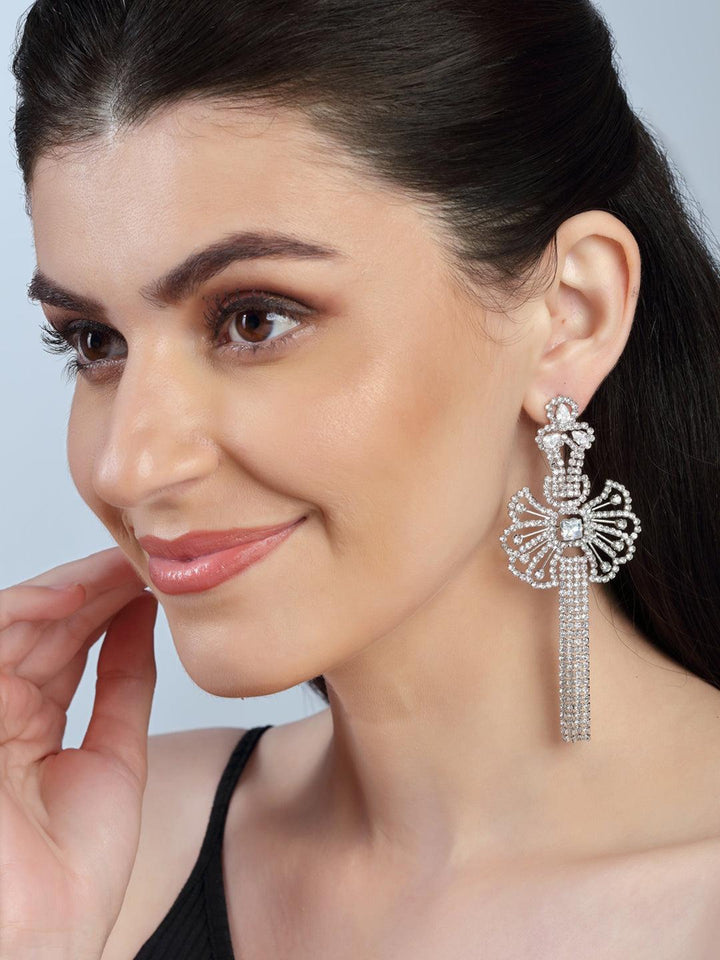 Silver-Toned Contemporary Drop Earrings - Trendisia