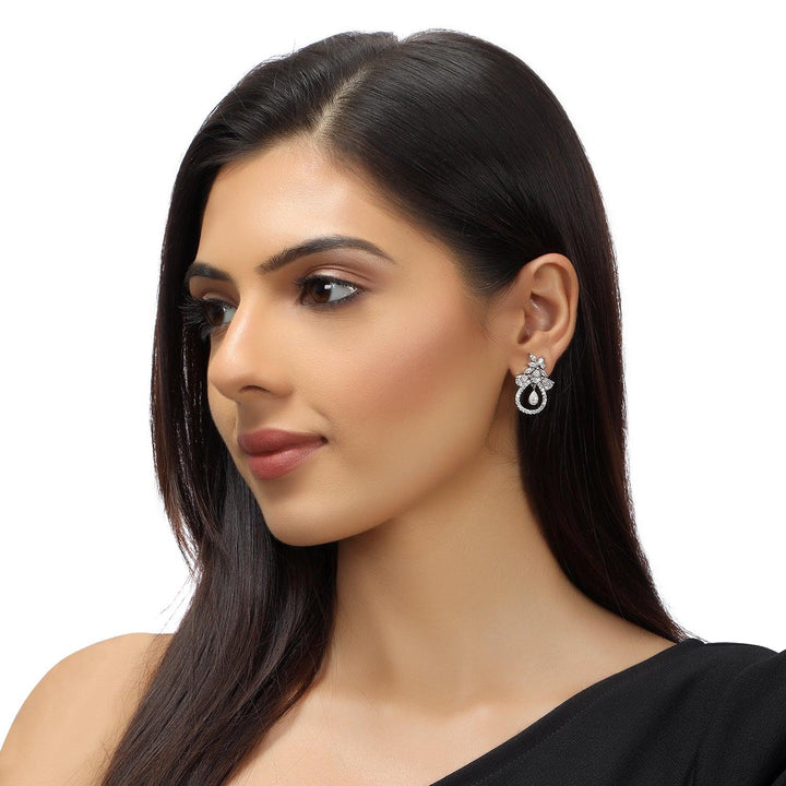 Silver-Toned Diamond Shaped Studs Earrings - Trendisia