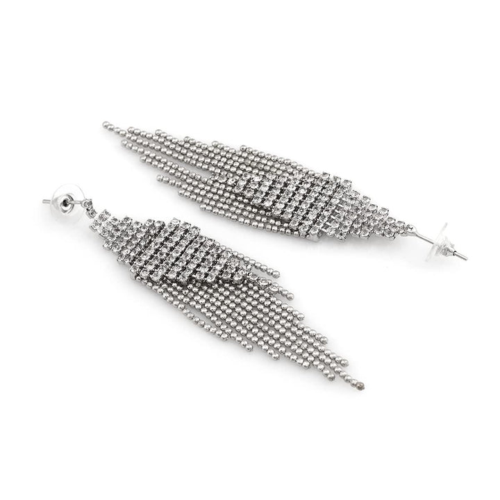 Silver-Toned Feather Shaped Drop Earrings - Trendisia