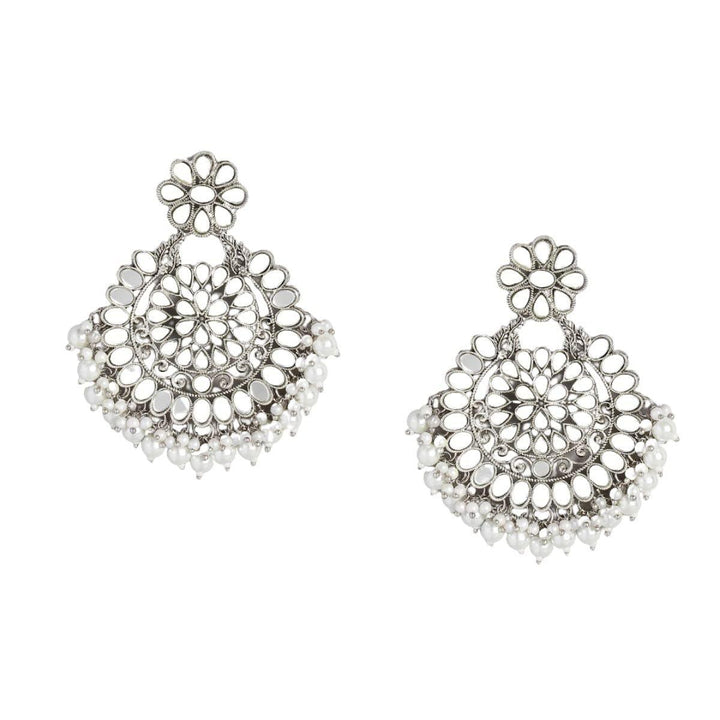 Silver-Toned Mirror Circular Drop Earrings - Trendisia