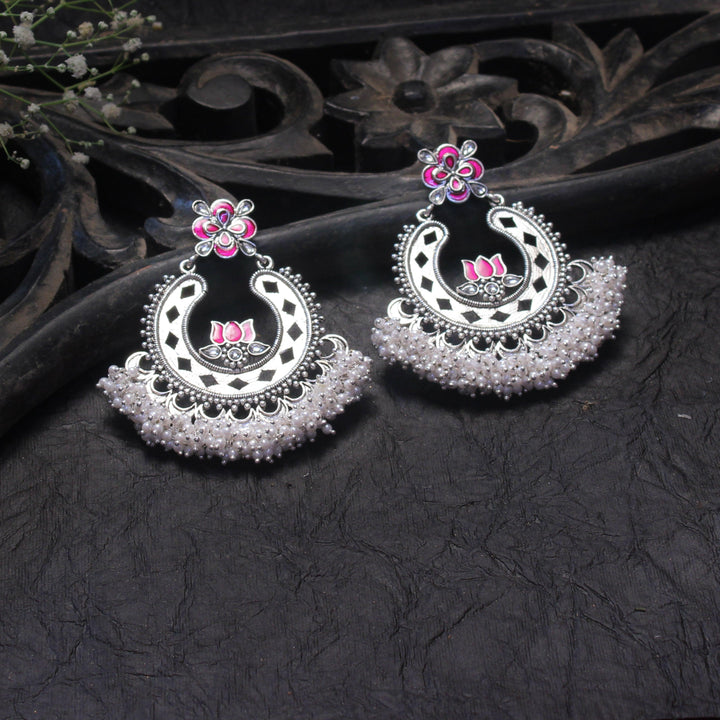 Silver-Toned Pink Chandbalis - Trendisia