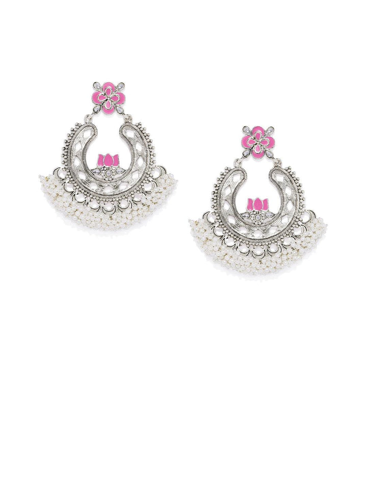 Silver-Toned Pink Chandbalis - Trendisia