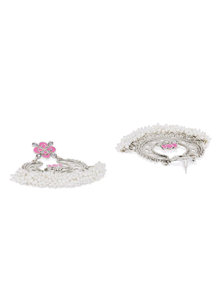 Silver-Toned Pink Chandbalis - Trendisia