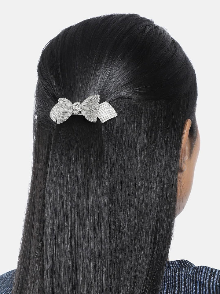 Silver-Toned Rhinestone Embellished Clip - Trendisia