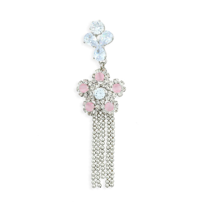 Silver-Toned Studded Floral Drop Earrings - Trendisia