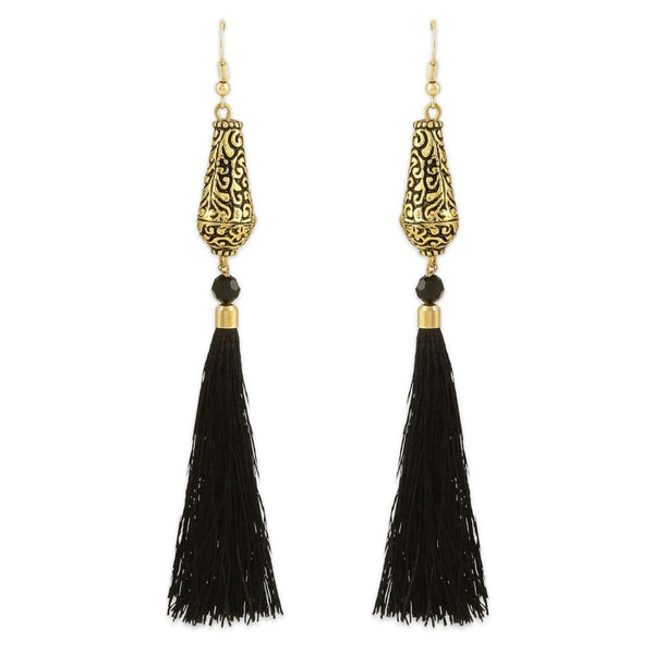 Stylish Gold Beads and Black Tassels Earrings for Women - Trendisia