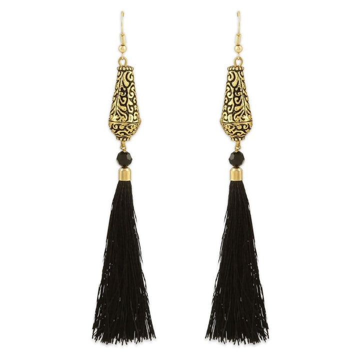 Stylish Gold Beads and Black Tassels Earrings for Women - Trendisia