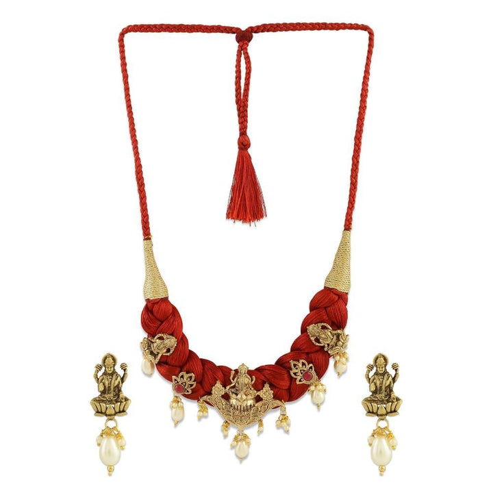 Temple Inspired Silk Thread Necklace Set - Trendisia