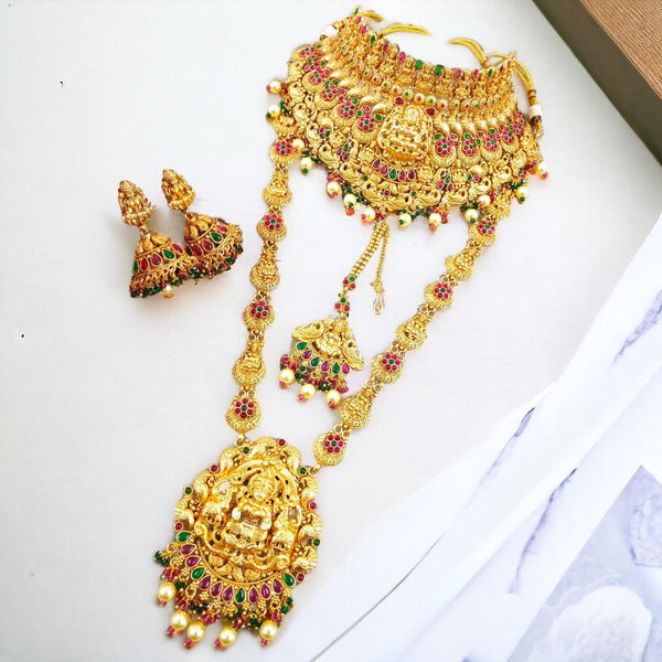 Traditional Gold Jewellery Set with Earrings - Trendisia