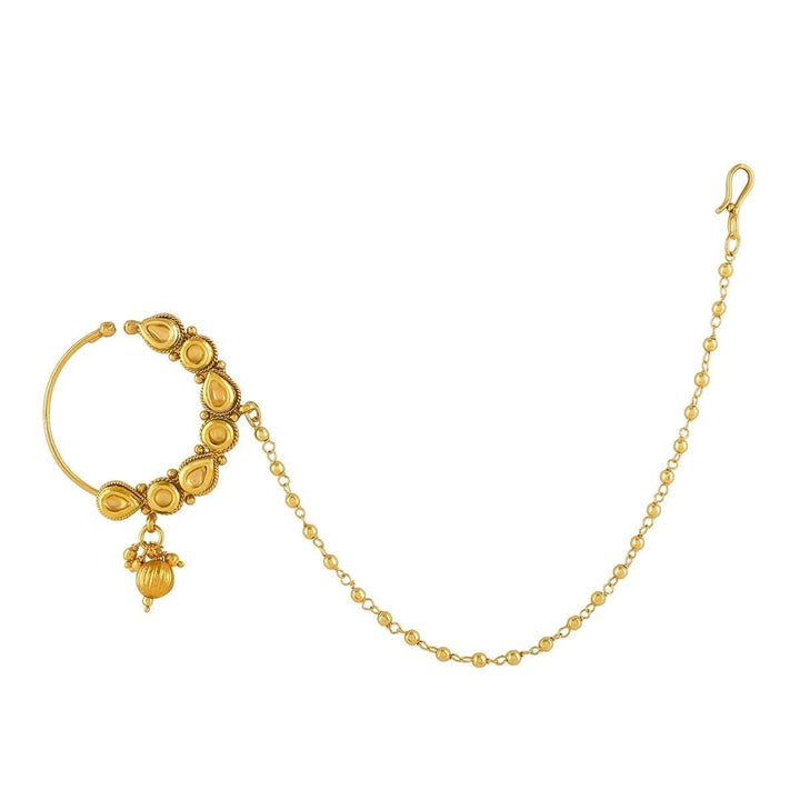 Traditional Gold-Plated Nose Ring with Chain and Bell Detail - Trendisia