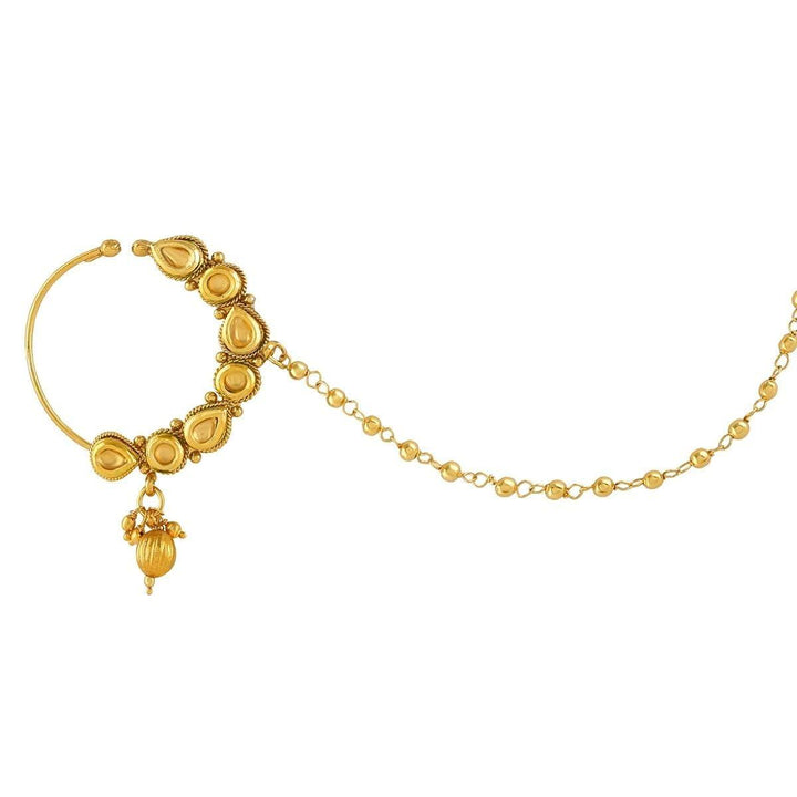 Traditional Gold-Plated Nose Ring with Chain and Bell Detail - Trendisia