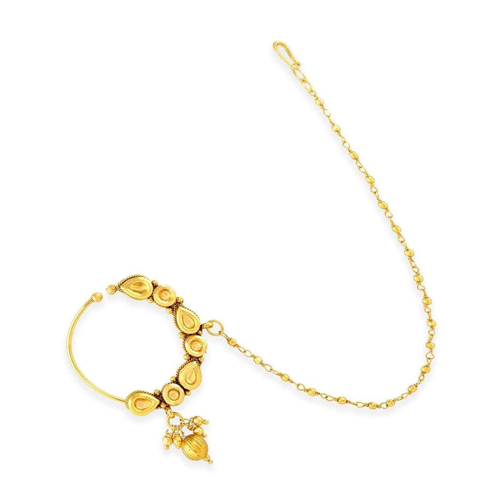 Traditional Gold-Plated Nose Ring with Chain and Bell Detail - Trendisia