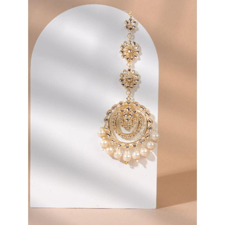 Traditional Gold-Plated Oversized Chandbali Kundan-Studded Maang Tikka for Women - Trendisia