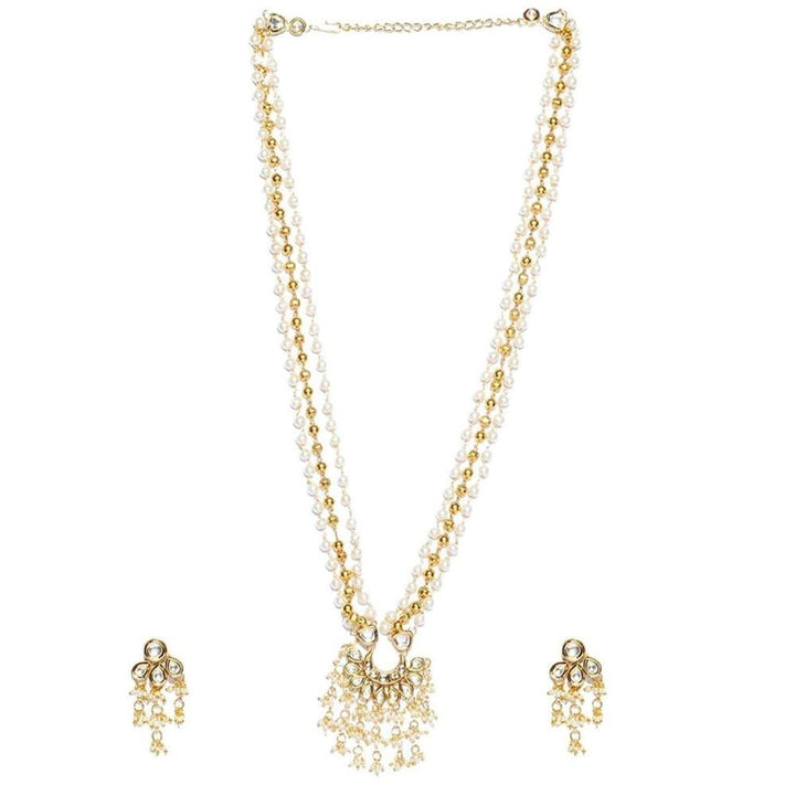 Traditional Kundan and Pearl Long Necklace Set - Trendisia