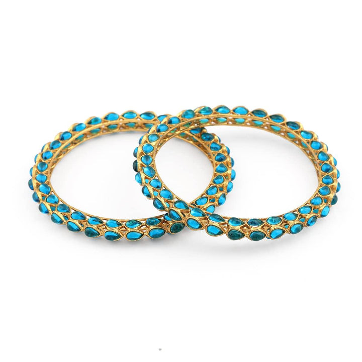 Traditional Matte Gold Plated Blue Stone Kada - Trendisia