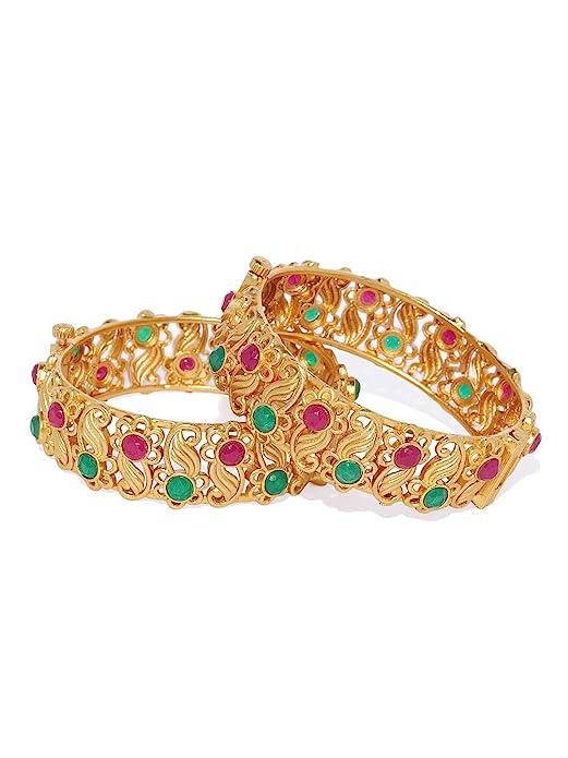 Traditional Set of 2 Ruby Matte Gold Kada - Trendisia