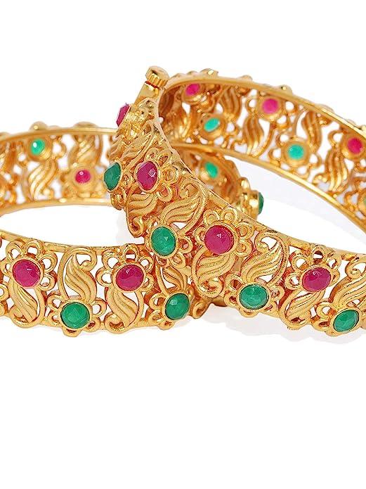 Traditional Set of 2 Ruby Matte Gold Kada - Trendisia