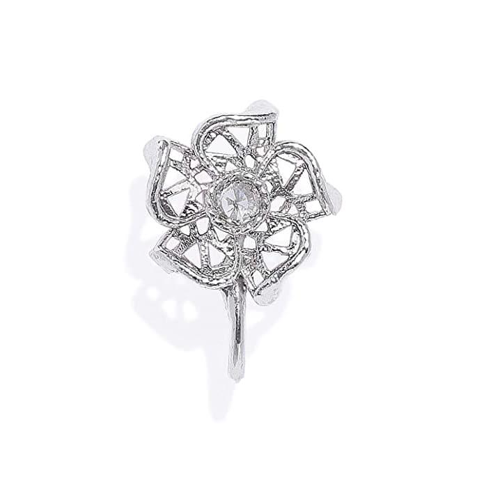 Traditional Silver Plated Floral Shape Clip on Nose Pin for Women - Trendisia