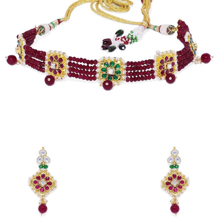 Traditional Studded Ruby Beads Choker Set - Trendisia