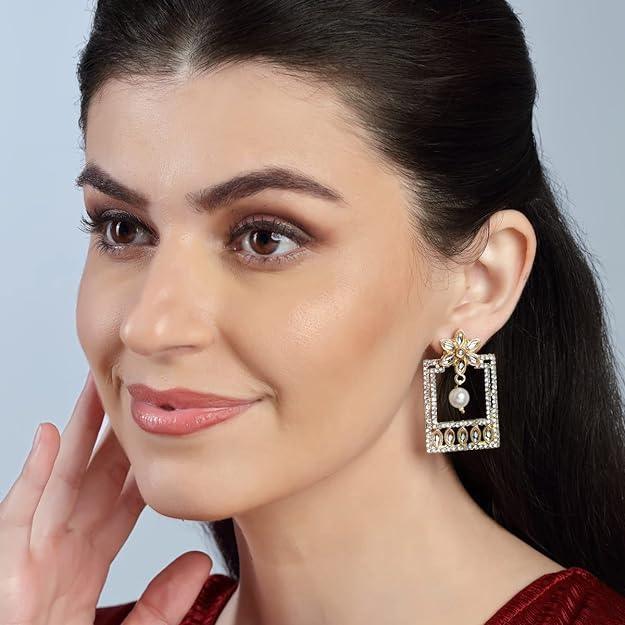 Gold plated kundan dangle earrings - Trendisia
