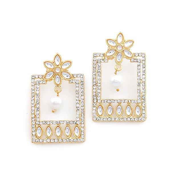 Gold plated kundan dangle earrings - Trendisia