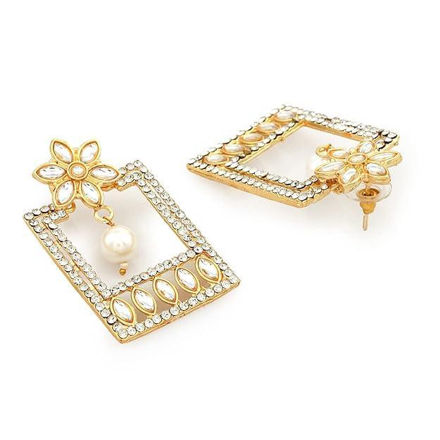 Gold plated kundan dangle earrings - Trendisia
