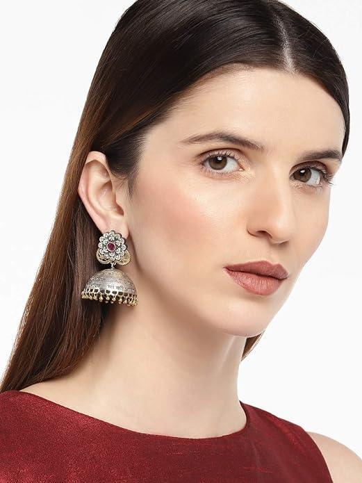 Silver-Plated Gold-Toned Oxidised Dome Shaped Jhumkas - Trendisia