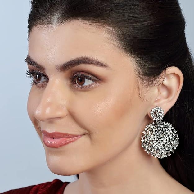 Silver-Toned Circular Drop Earrings - Trendisia