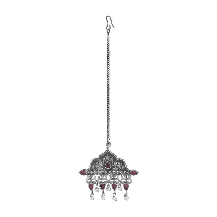 Tribal Oxidized Maang TIka with Ruby - Trendisia