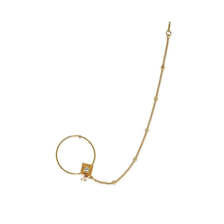 Vilandi Kundan Gold Nose Ring with Chain - Trendisia