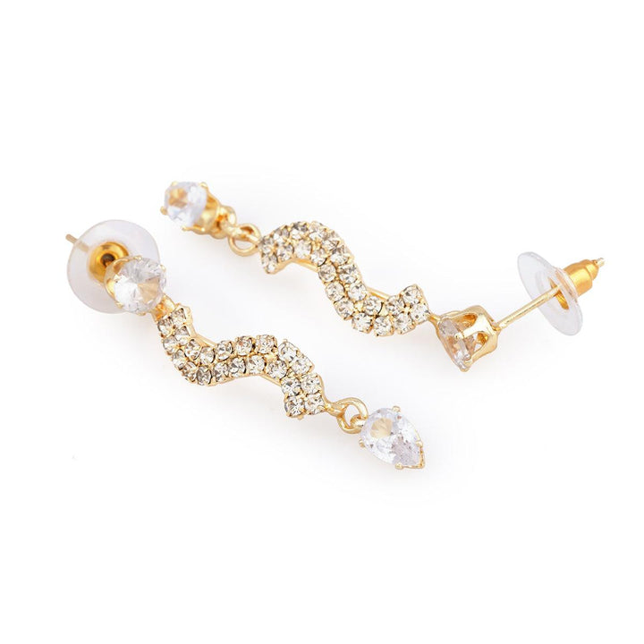 White Gold-Plated Stone Studded Drop Earrings - Trendisia