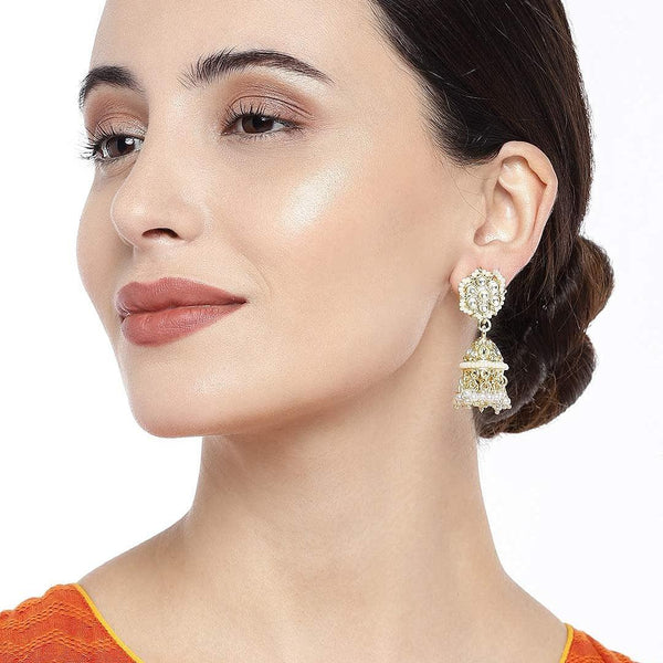 White Gold-Toned Oxidised Dome Shaped Jhumkas - Trendisia