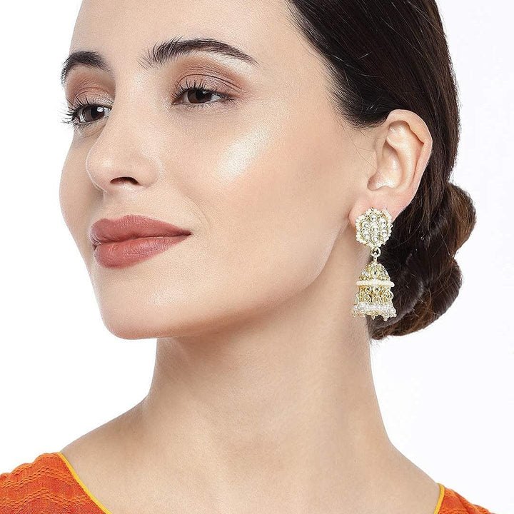 White Gold-Toned Oxidised Dome Shaped Jhumkas - Trendisia