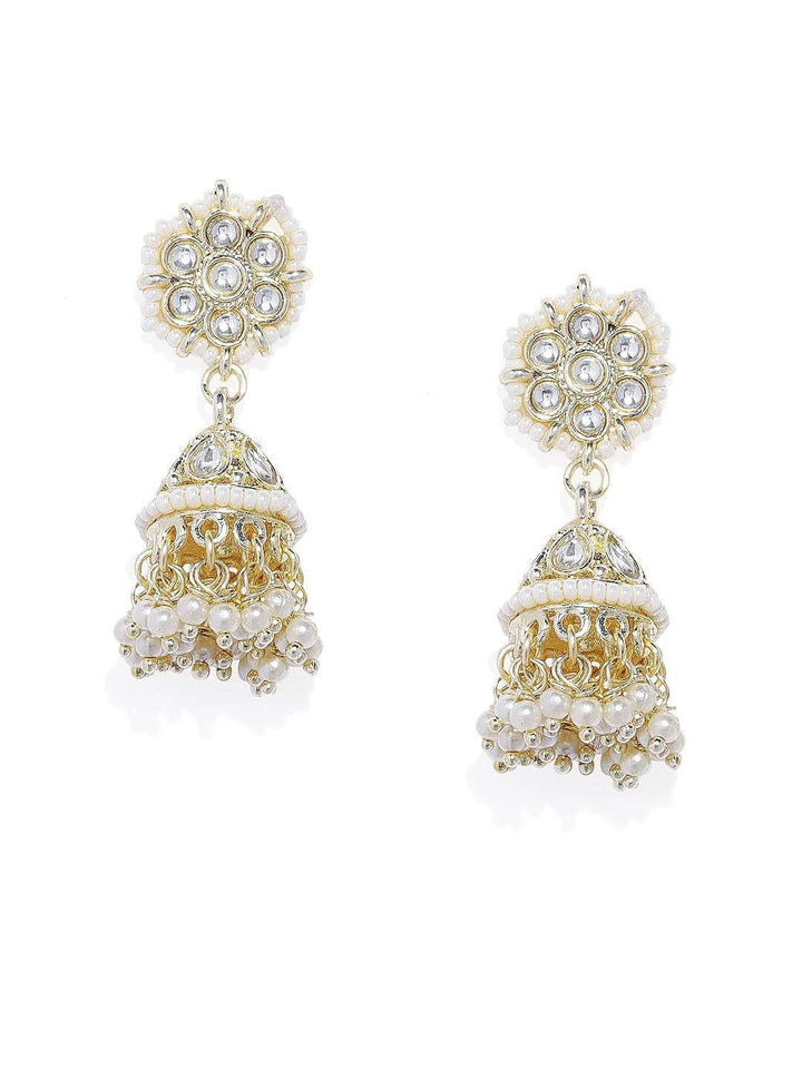 White Gold-Toned Oxidised Dome Shaped Jhumkas - Trendisia