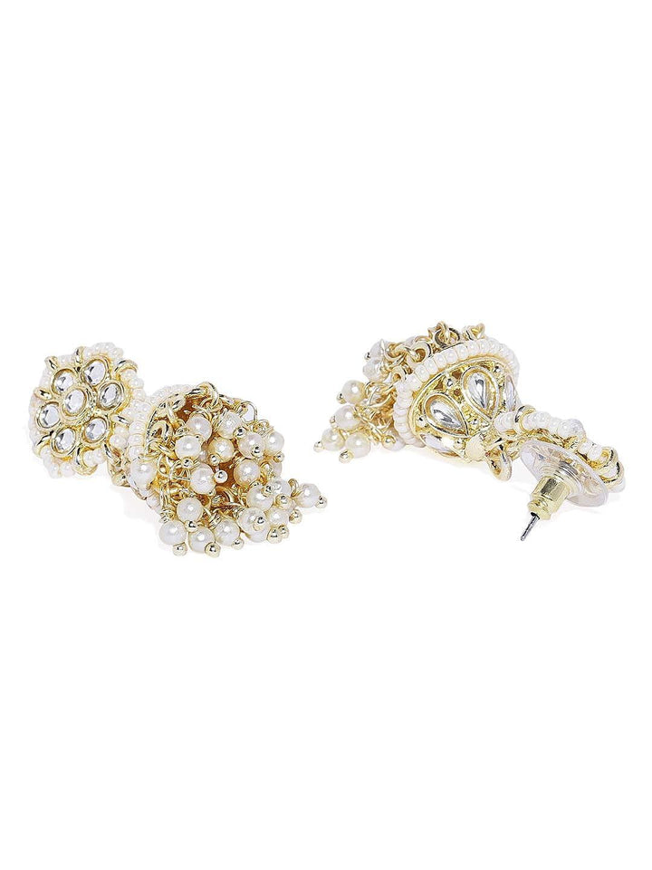 White Gold-Toned Oxidised Dome Shaped Jhumkas - Trendisia