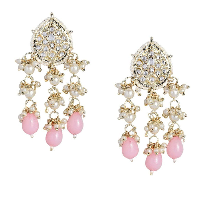 White Pink Kundan Beaded Jewelry Set - Trendisia