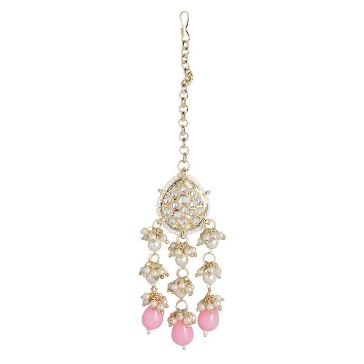 White Pink Kundan Beaded Jewelry Set - Trendisia