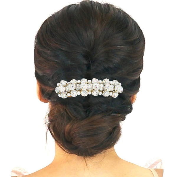 White Shambala Balls & Pearls Brass Hairpin - Trendisia