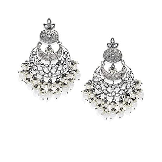 White Silver Plated Classic Enamelled Chandbalis - Trendisia